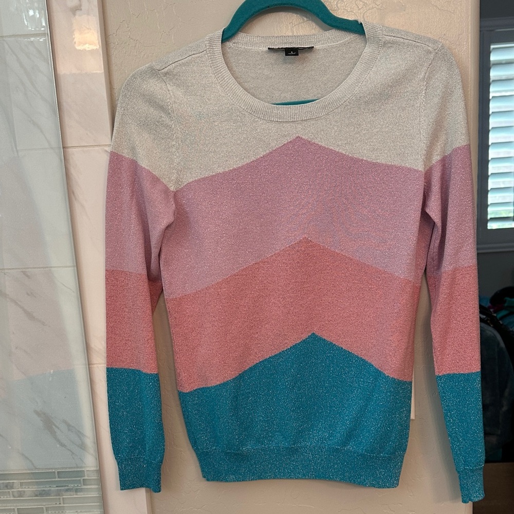 INC International Concepts Chevron Sweater in Cream, Pink, and Teal NWT